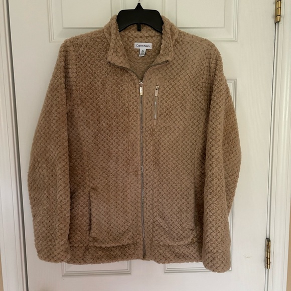 Calvin Klein beige zip up jacket with gold accents size medium - Picture 1 of 2